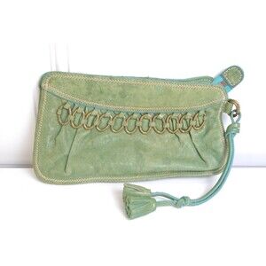 Lucky Brand Clutch Green & Turquoise Italian Leather Wallet with Tassels EUC